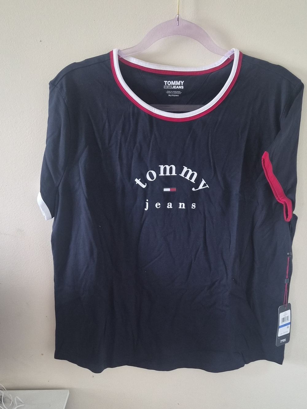 Women's Tommy Hilfiger Navy Tee with Red Tag Detail